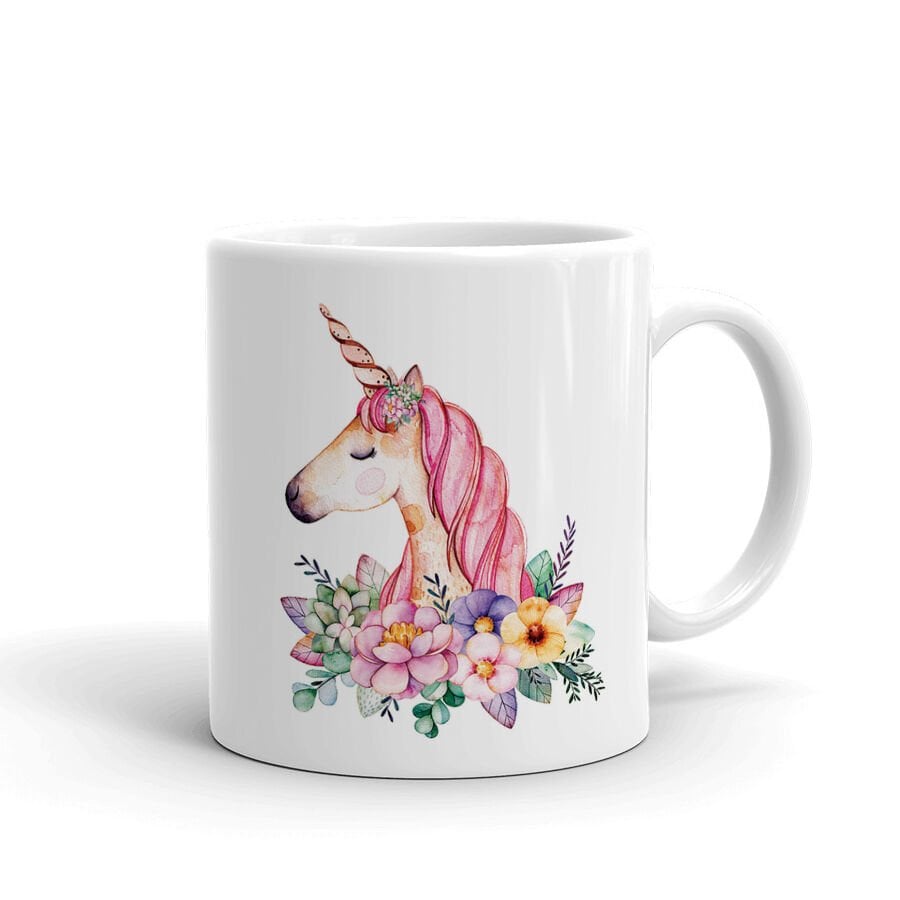 Unicorn ve Çiçek Desenli Kupa Bardak