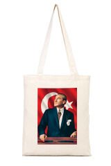 Atatürk ve Türk Bayrağı Bez Omuz Çantası